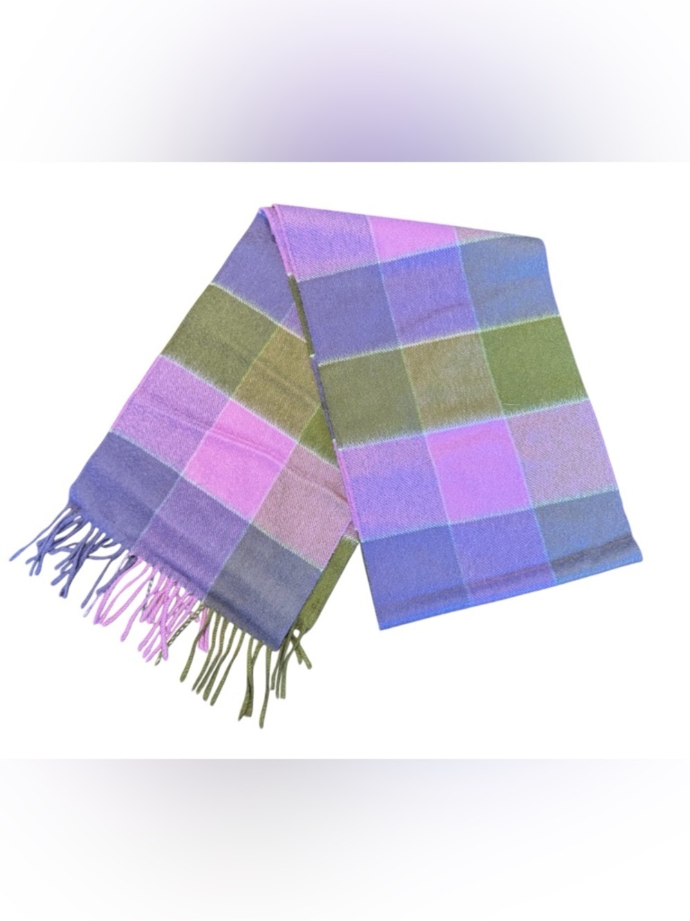 JOHNSTONS Of Elgin Lilac Purple Plaid Cashmere Scarf Made In Scotland 68x10